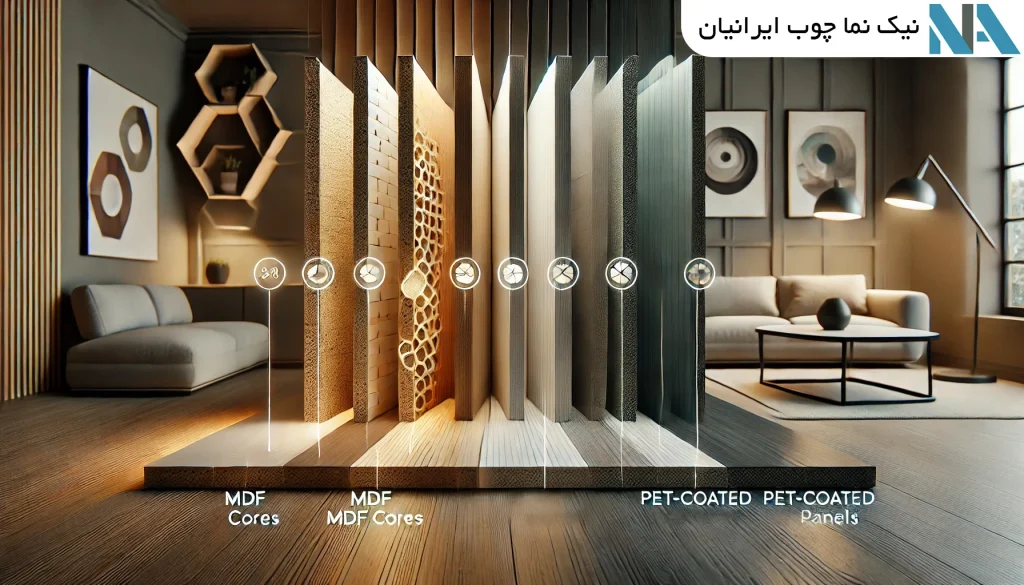 مقایسه انواع مغز MDF و ویژگی‌های برتر روکش PET