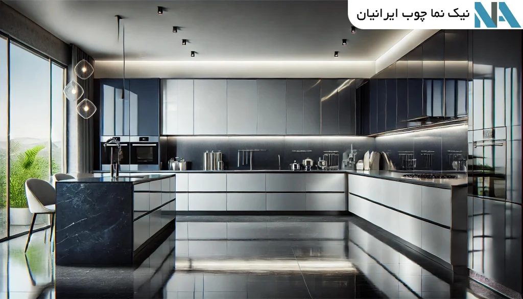 کابینت هایگلاس درخشان و مدرن نیک نما چوب ایرانیان قزوین